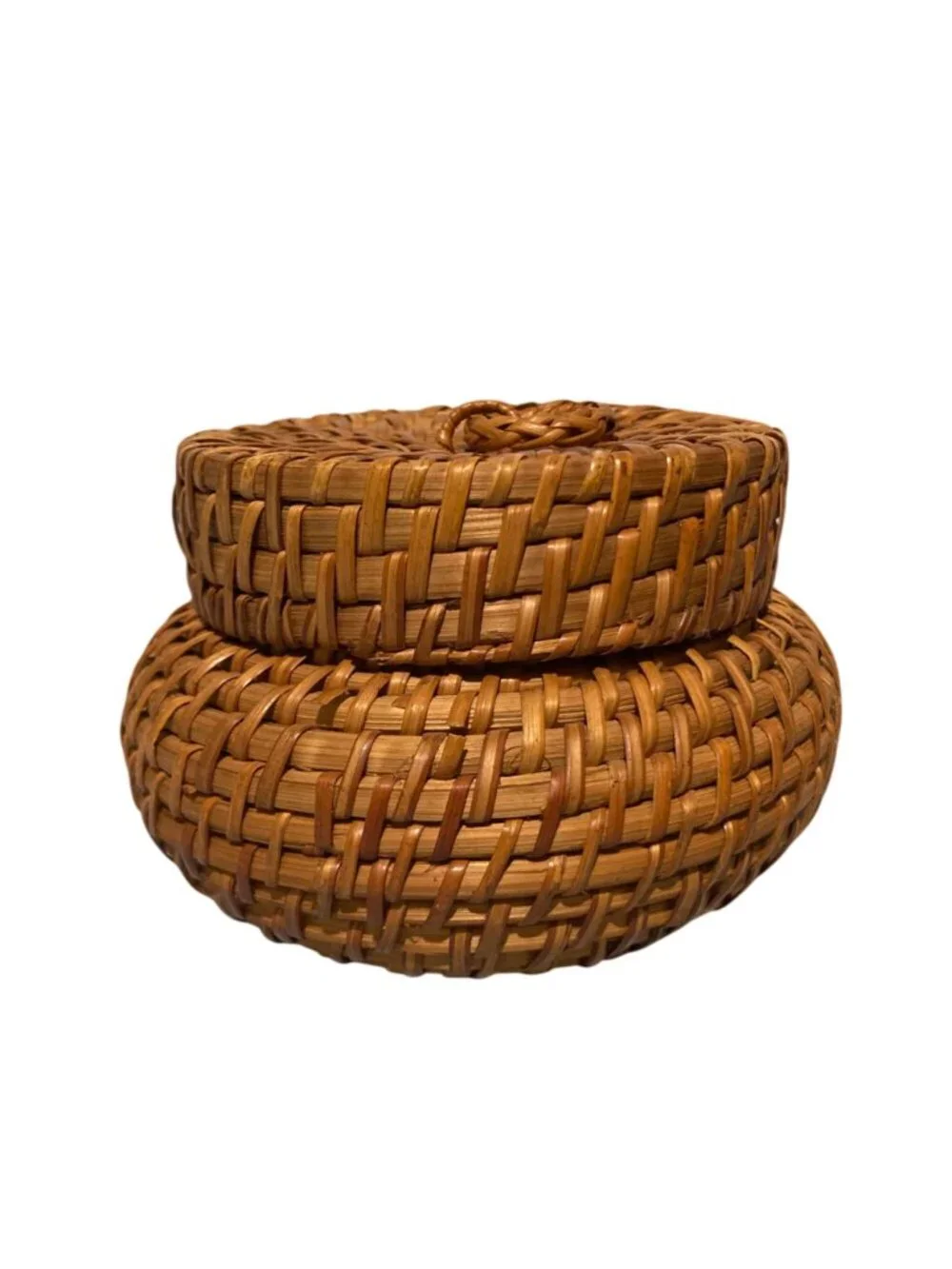 Vintage Wicker Small Round Storage Box